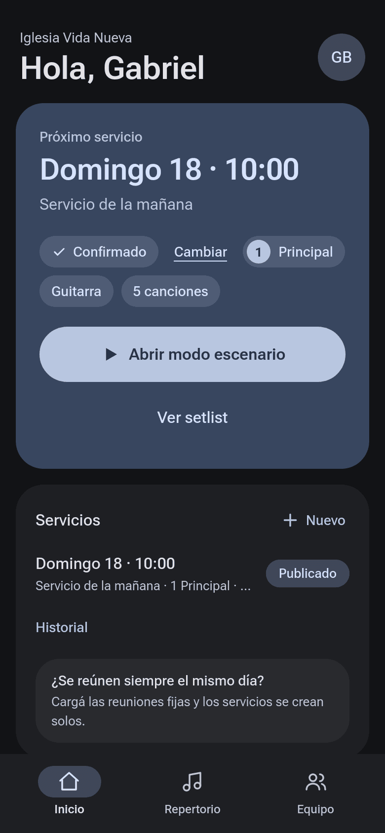 Inicio de AlabaLive con el próximo servicio